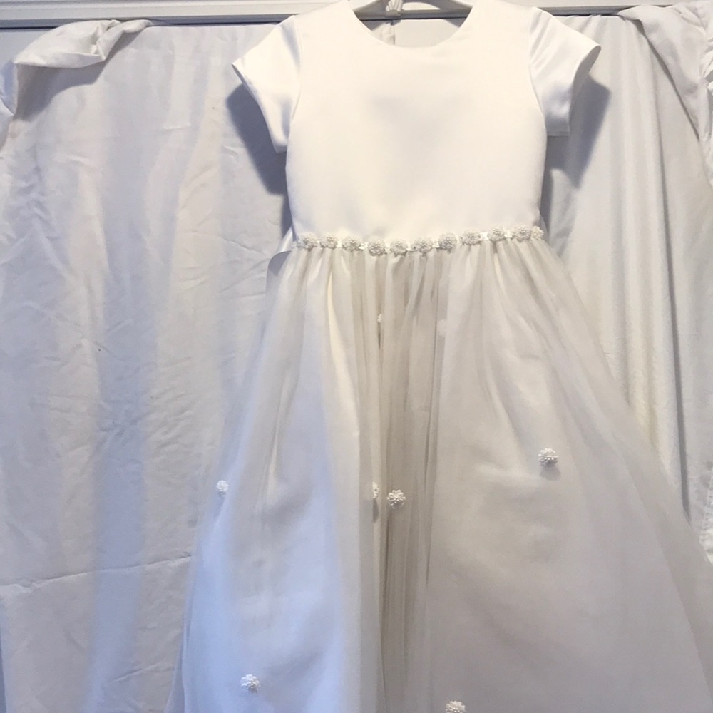 Girls white communion dress with tulle bottom